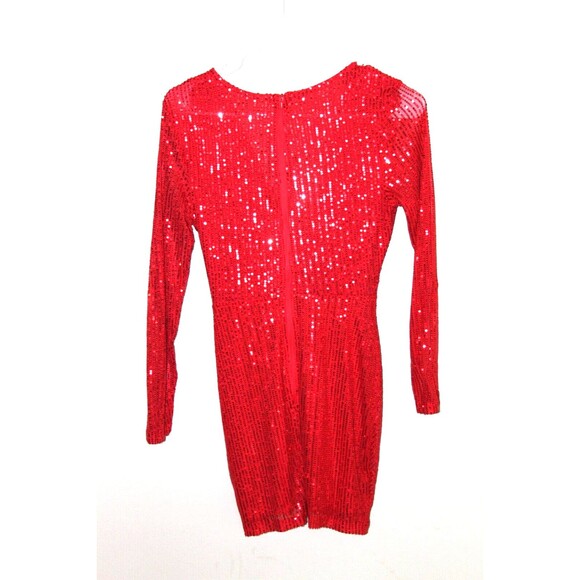Womens Red Sequin Mini Long Sleeve V Neck Lined Twisted Waist Full Zip Size Sm - Picture 5 of 7